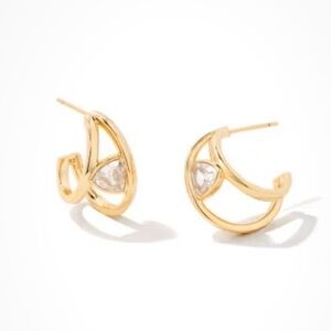 NEW Kendra Scott Arden Gold Huggie Earrings White Crystal Split Hoop Pouch Gift